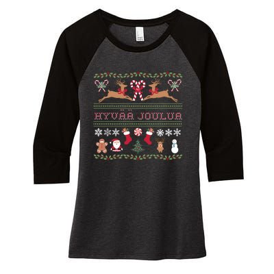 Ugly Finnish Hyvaa Joulua Merry Christmas Novelty Apparel Women's Tri-Blend 3/4-Sleeve Raglan Shirt