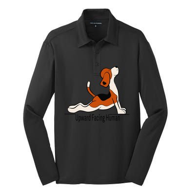 Upward Facing Human Womens Funny Dog Yoga Silk Touch Performance Long Sleeve Polo