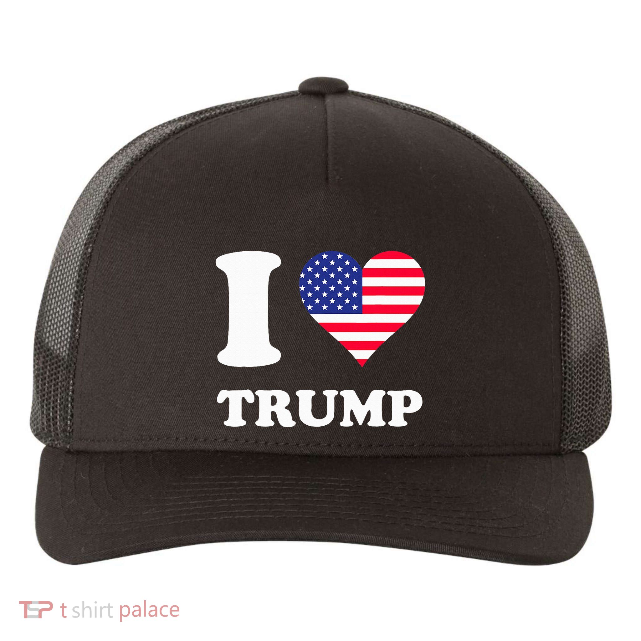 Usa Flags Heart I Love Trump Yupoong Adult 5-Panel Trucker Hat