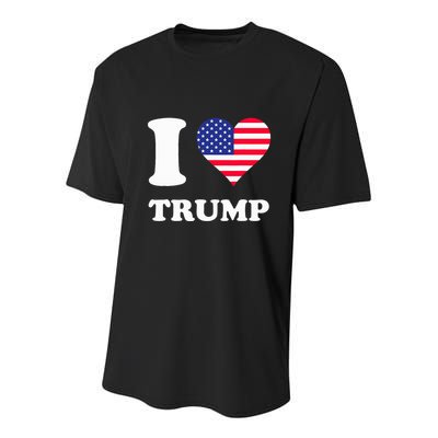 Usa Flags Heart I Love Trump Youth Performance Sprint T-Shirt