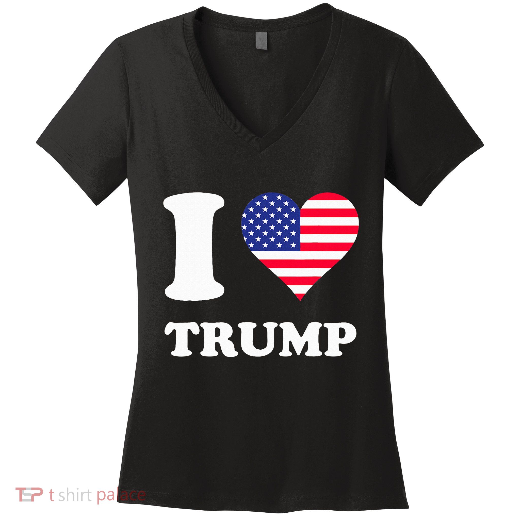 Usa Flags Heart I Love Trump Women's V-Neck T-Shirt