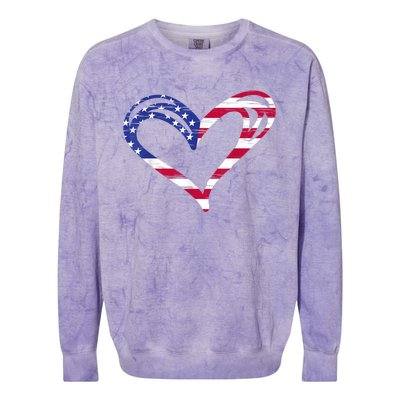 USA Flag Heart American Patriotic Armed Forces Memorial Day Colorblast Crewneck Sweatshirt