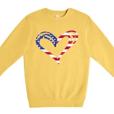 USA Flag Heart American Patriotic Armed Forces Memorial Day Premium Crewneck Sweatshirt