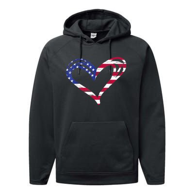 USA Flag Heart American Patriotic Armed Forces Memorial Day Performance Fleece Hoodie