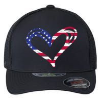 USA Flag Heart American Patriotic Armed Forces Memorial Day Flexfit Unipanel Trucker Cap