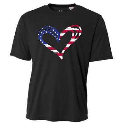 USA Flag Heart American Patriotic Armed Forces Memorial Day Cooling Performance Crew T-Shirt