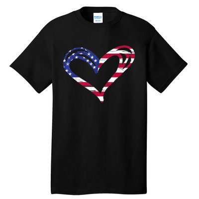 USA Flag Heart American Patriotic Armed Forces Memorial Day Tall T-Shirt