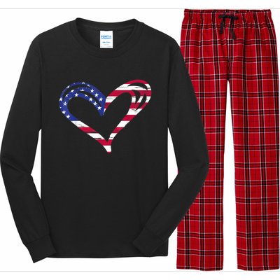 USA Flag Heart American Patriotic Armed Forces Memorial Day Long Sleeve Pajama Set