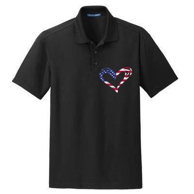 USA Flag Heart American Patriotic Armed Forces Memorial Day Dry Zone Grid Polo