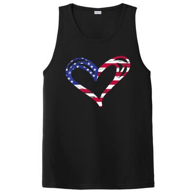 USA Flag Heart American Patriotic Armed Forces Memorial Day PosiCharge Competitor Tank