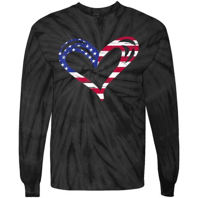 USA Flag Heart American Patriotic Armed Forces Memorial Day Tie-Dye Long Sleeve Shirt