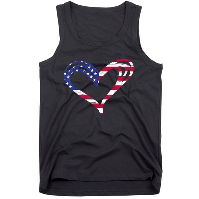 USA Flag Heart American Patriotic Armed Forces Memorial Day Tank Top