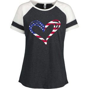 USA Flag Heart American Patriotic Armed Forces Memorial Day Enza Ladies Jersey Colorblock Tee