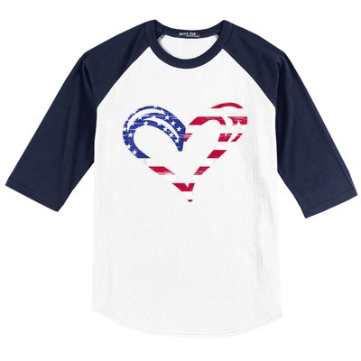 USA Flag Heart American Patriotic Armed Forces Memorial Day Baseball Sleeve Shirt