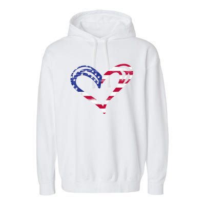 USA Flag Heart American Patriotic Armed Forces Memorial Day Garment-Dyed Fleece Hoodie