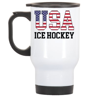 USA Flag Hockey Player American USA Ice Hockey Stainless Steel Travel Mug