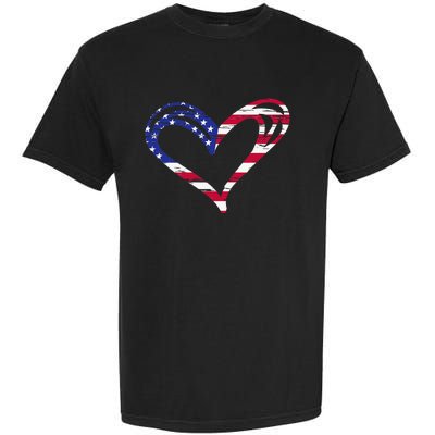 Usa Flag Heart American Patriotic Armed Forces Garment-Dyed Heavyweight T-Shirt