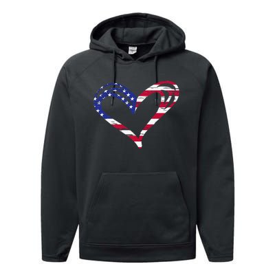 Usa Flag Heart American Patriotic Armed Forces Performance Fleece Hoodie