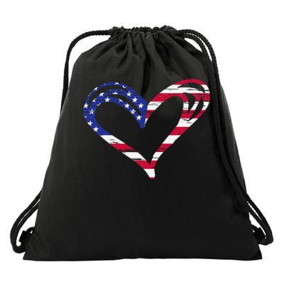 USA Flag Heart American Patriotic Armed Forces Memorial Day Drawstring Bag