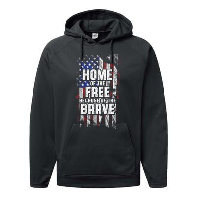 US Flag Home Of The Free Because Of The Brave Performance Fleece Hoodie