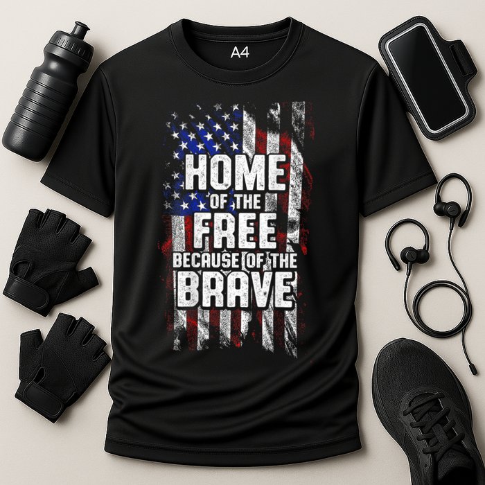 US Flag Home Of The Free Because Of The Brave Cooling Performance Crew T-Shirt