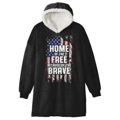 US Flag Home Of The Free Because Of The Brave Hooded Wearable Blanket