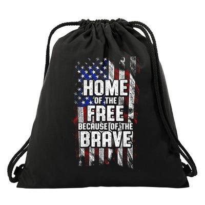 US Flag Home Of The Free Because Of The Brave Drawstring Bag