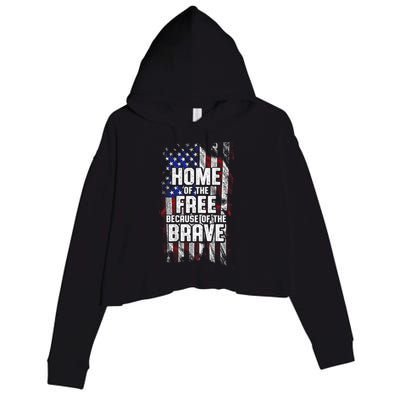 US Flag Home Of The Free Because Of The Brave Crop Fleece Hoodie