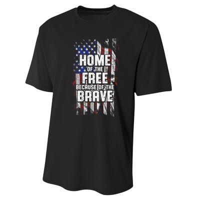 US Flag Home Of The Free Because Of The Brave Performance Sprint T-Shirt