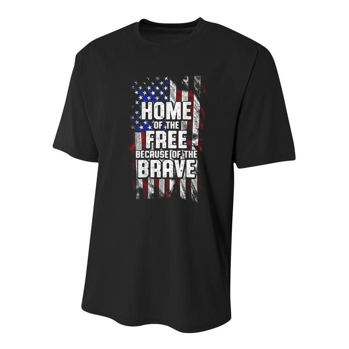 US Flag Home Of The Free Because Of The Brave Youth Performance Sprint T-Shirt