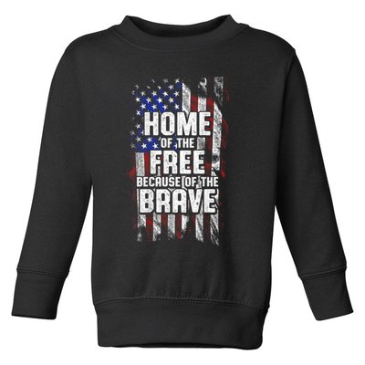 US Flag Home Of The Free Because Of The Brave Toddler Sweatshirt
