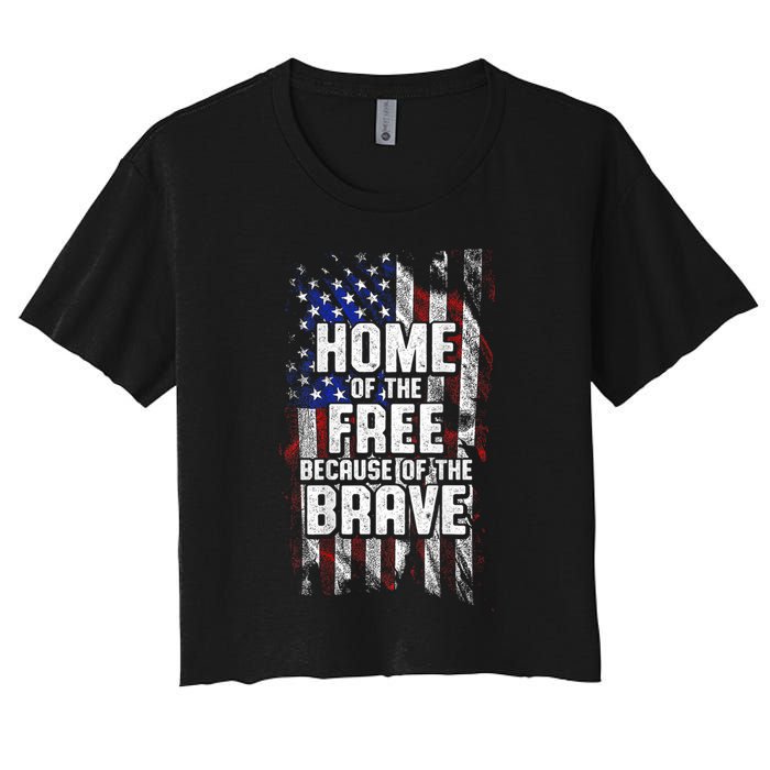 US Flag Home Of The Free Because Of The Brave Women's Crop Top Tee