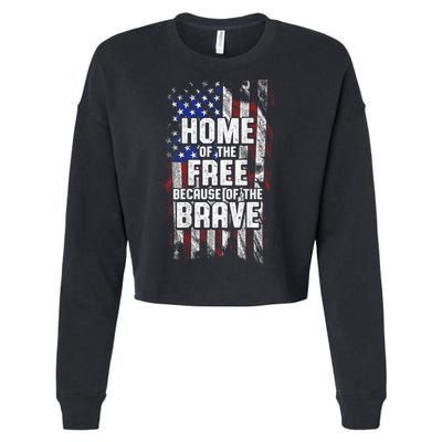 US Flag Home Of The Free Because Of The Brave Cropped Pullover Crew