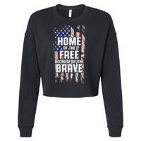 US Flag Home Of The Free Because Of The Brave Cropped Pullover Crew
