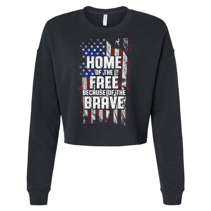 US Flag Home Of The Free Because Of The Brave Cropped Pullover Crew
