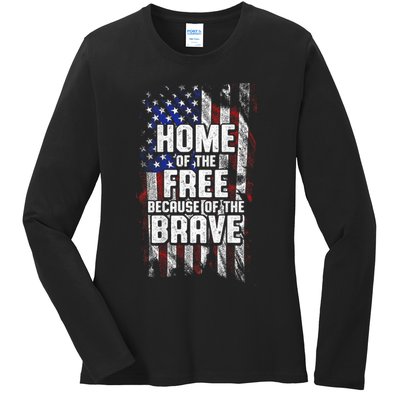 US Flag Home Of The Free Because Of The Brave Ladies Long Sleeve Shirt