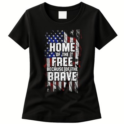 US Flag Home Of The Free Because Of The Brave Womens T-Shirt