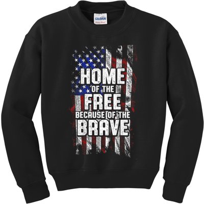 US Flag Home Of The Free Because Of The Brave Kids Sweatshirt