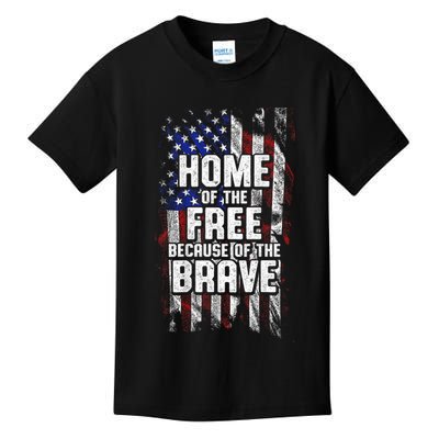 US Flag Home Of The Free Because Of The Brave Kids T-Shirt