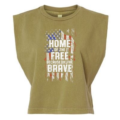 US Flag Home Of The Free Because Of The Brave Garment-Dyed Women's Muscle Tee