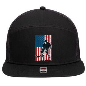 Usa Flag Hockey Ice Hockey Cute Gift 7 Panel Mesh Trucker Snapback Hat