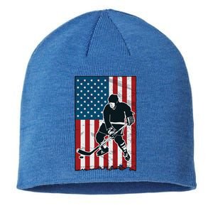 Usa Flag Hockey Ice Hockey Cute Gift Sustainable Beanie