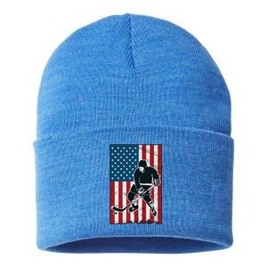 Usa Flag Hockey Ice Hockey Cute Gift Sustainable Knit Beanie