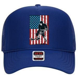 Usa Flag Hockey Ice Hockey Cute Gift High Crown Mesh Back Trucker Hat