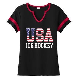 Usa Flag Hockey Player American Usa Ice Hockey Gift Ladies Halftime Notch Neck Tee