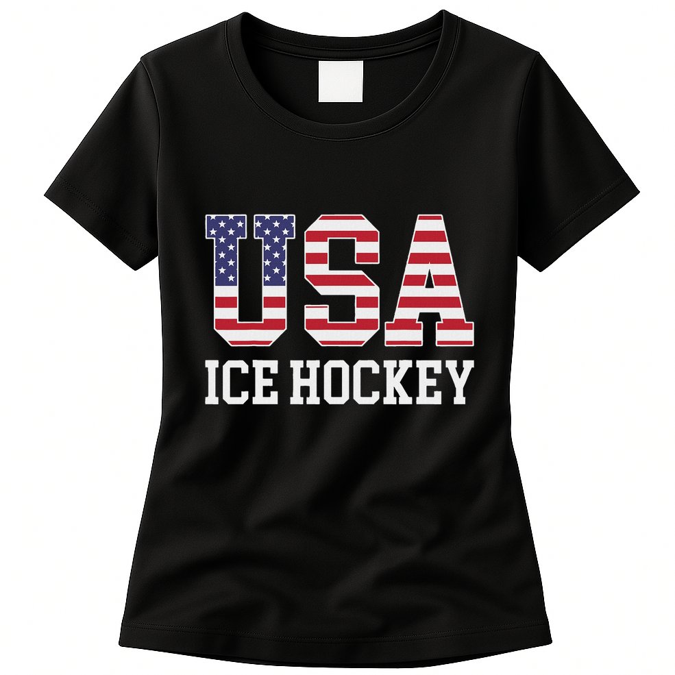 Usa Flag Hockey Player American Usa Ice Hockey Womens T-Shirt