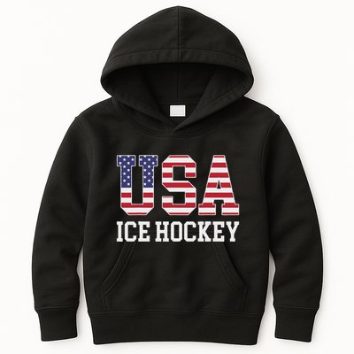 Usa Flag Hockey Player American Usa Ice Hockey Kids Hoodie
