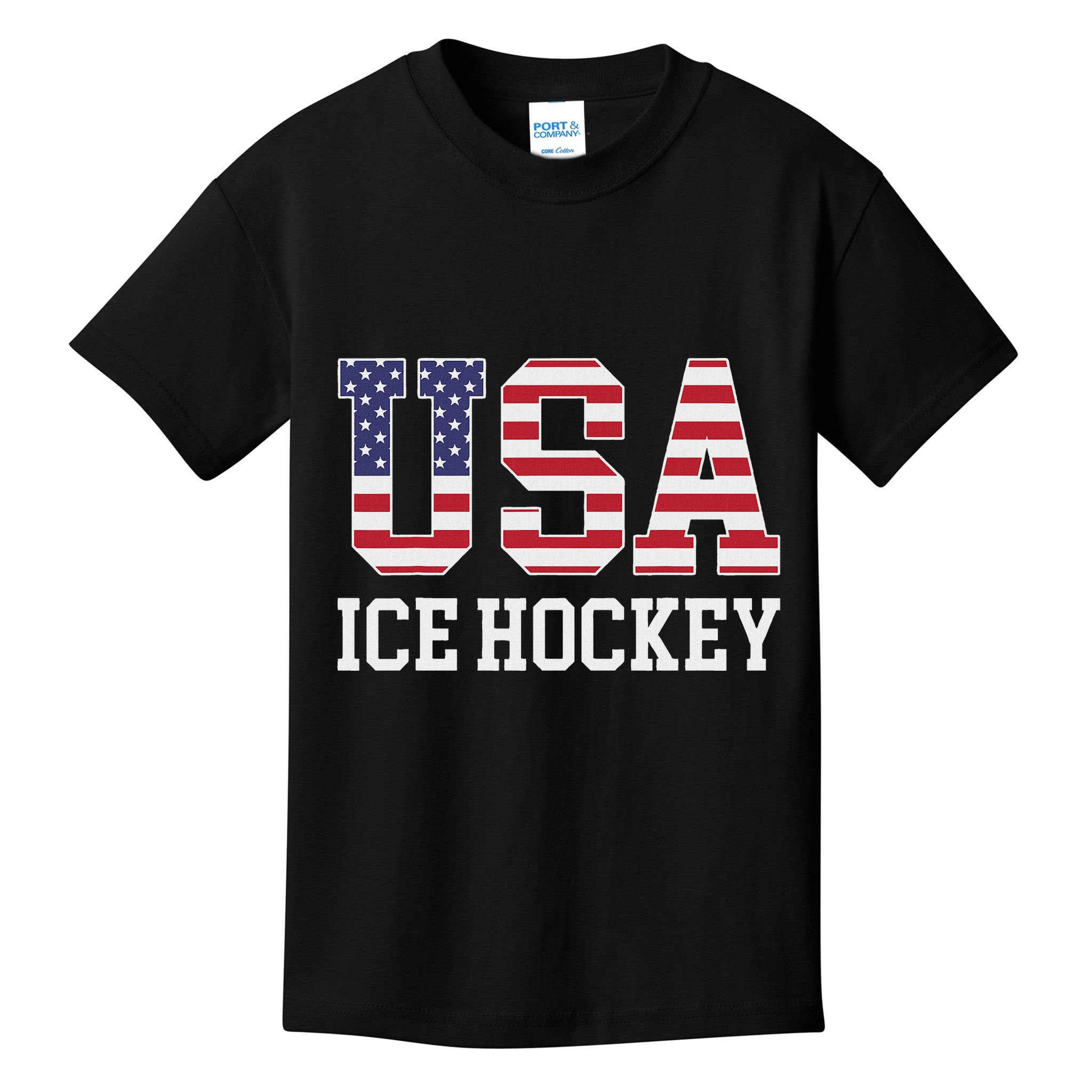 Usa Flag Hockey Player American Usa Ice Hockey Kids T-Shirt
