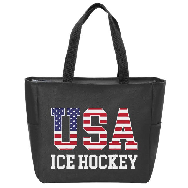 Usa Flag Hockey Player American Usa Ice Hockey Zip Tote Bag