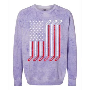 Usa Flag Hockey Sticks Sport Hockey Player Goalie Ice Hockey Gift Colorblast Crewneck Sweatshirt